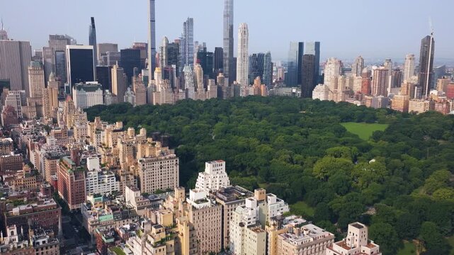 Aerial view over Lennox hill, toward the Central park and Billionaires row, NYC
