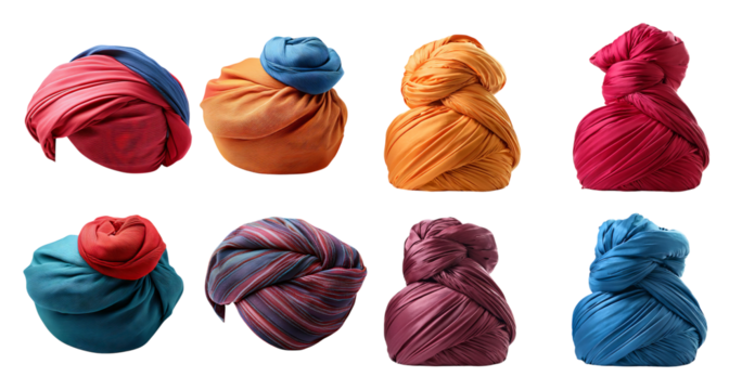 Colorful Fabric Bundles in Various Styles and Textures for Use, isolated on transparent background