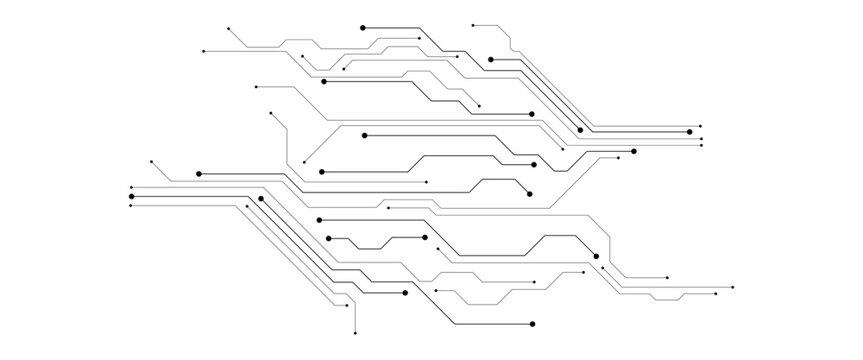 White circuit board background. Technology concept. Thin line wires and dots. AI chip innovation concept.