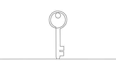 Continuous line drawing of Key isolate on white background.