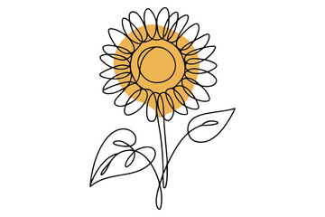 Continuous one line drawing of sunflower outline simple floral illustration
