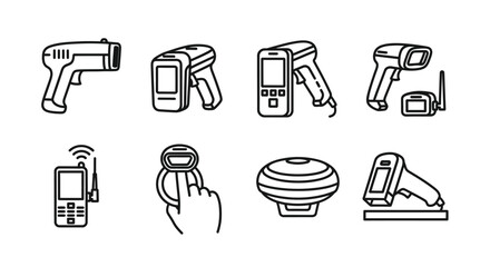 Collection of diverse barcode scanners and mobile data capture devices vector