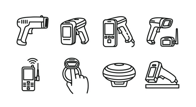 Collection of diverse barcode scanners and mobile data capture devices vector
