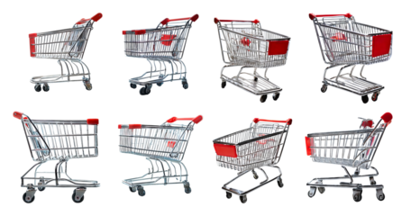 Variety of Shopping Carts Displayed on a Black Background, isolated on transparent background