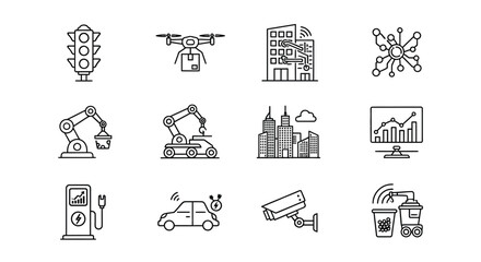 Modern technology and industry icon set for innovation and progress concepts vector