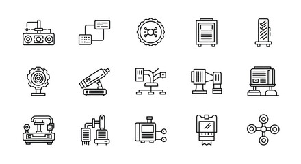 Collection of hand-drawn icons representing modern technology and industrial concepts vector