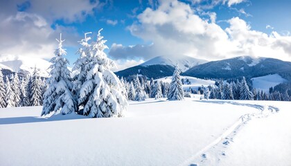 Snowy mountain landscape with trees