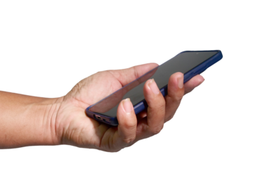 PNG file A hand holding a mobile phone, emphasizing technology and connection on transparent background PNG