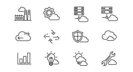 Cloud computing technology icons set representing data storage security and innovation vector