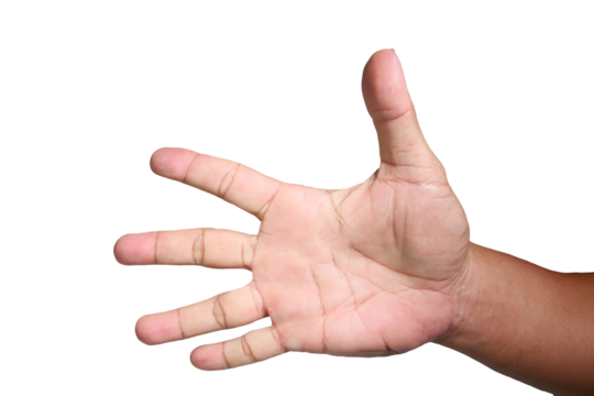 PNG file A close-up view of a hand with fingers spread on transparent background PNG