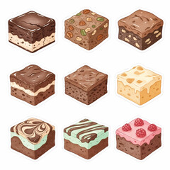 Collection of Delicious Gourmet Brownie Squares with Various Toppings and Flavors
