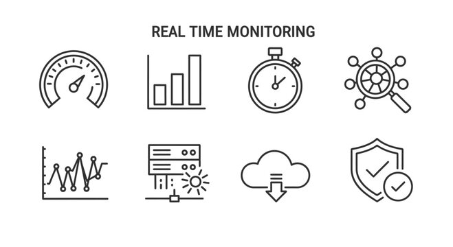 Set of real time monitoring icons for analytics and performance tracking vector