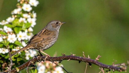 Small bird perched on branch, surrounded by flowers