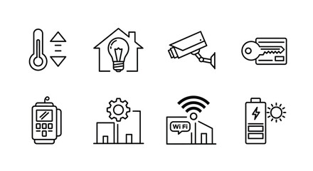 Smart home technology icons representing security automation comfort and power management vector