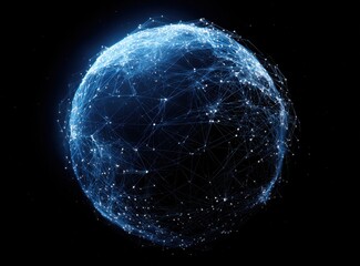 Naklejka premium A stunning digital rendering showcases a luminous sphere interconnected by intricate lines against a dark backdrop.