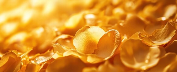 Golden Yellow Rose Petals Illuminated by Warm Sunlight, Macro Detail