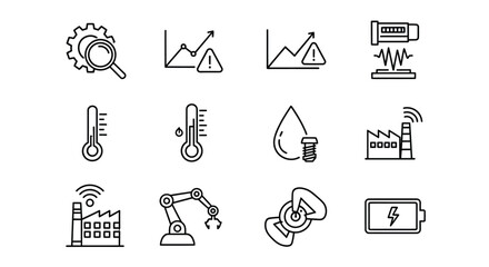 Collection of doodle icons representing industry 4.0 smart factory technology and automation concepts vector