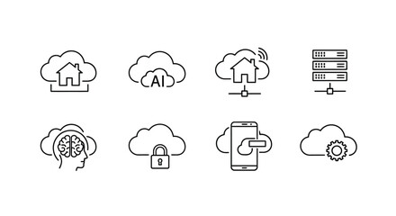 Cloud computing icons set for digital services ai data storage and security concepts vector