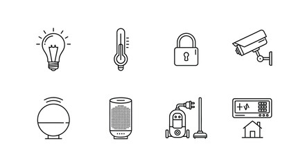 Doodle icons set for smart home technology and security devices simplified outline graphics vector