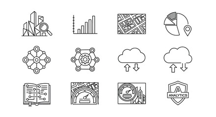 Abstract conceptual icons representing technology data analytics and cloud computing services vector