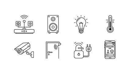 Fototapeta premium Collection of smart home icons representing security devices and automation technology vector