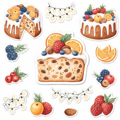 Christmas Cake and Fruit Elements