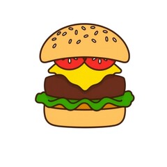 Delicious cartoon hamburger with lettuce cheese tomato and beef patty