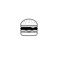 Fototapeta premium Simple black and white line art icon of a hamburger on a white background