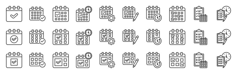 schedule icon pack outline style vector collection for planning and organization