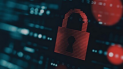 Glowing red padlock on dark digital interface symbolizing cryptocurrency security breach, blockchain technology concept for cyber security