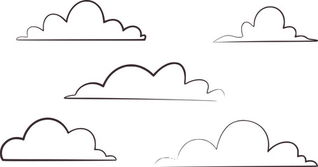 Fluffy clouds simple black and white line drawing line art © Rakibul V