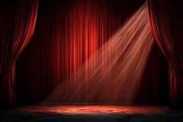 Red curtain theater stage with spotlight a vibrant template featuring lights and scene for a concert theater party dance event
