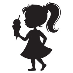 Silhouette of Little Girl Eating Ice Cream – Cute Summer Illustration