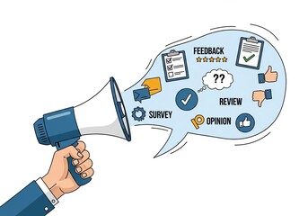 Amplify customer feedback and opinions with a dynamic megaphone announcement, perfect for surveys, reviews, and understanding valuable insights for business growth