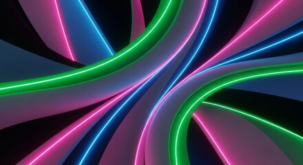 Abstract background featuring neon green pink and blue curved lines design