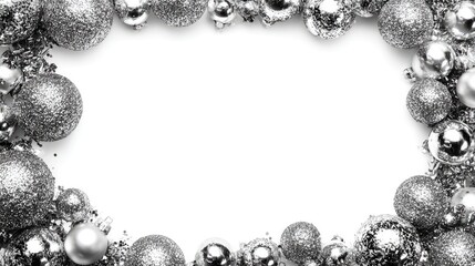 Obraz premium Festive, sparkly Christmas ornaments and snowflake patterns fill a blank space, perfect for holiday designs and elegant winter celebration greeting cards.