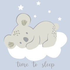 baby koala sleeping on cloud.