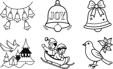 Santa and Sleigh Line Art Vector – Christmas Reindeer Outline Clipart Collection