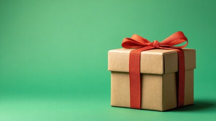 Fototapeta premium The gift box on the green background is paired with a green bow ribbon, which is elegant and festive, symbolizing the anticipation and joy of the festival.