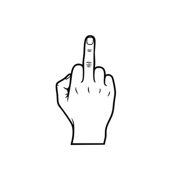 Close-up of a hand with the middle finger extended, symbolizing defiance or insult in a minimalistic line drawing style