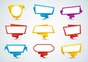 Vibrant origami style speech bubbles for eye catching announcements and promotions that will grab attention, adding a splash of color to your digital content today