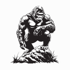 Wild Gorilla Standing Proud on Rocks Vector Illustration on white background