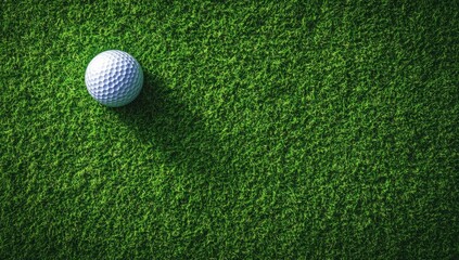 A close-up view of a golf ball resting on vibrant green grass, highlighting the texture of both the ball and the turf.