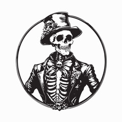Stylish Skull in Noble Attire with Top Hat Vector Image on white background