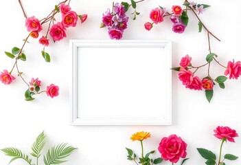 Obraz premium Blank white picture frame mockup isolated on white background, wooden, photo frame