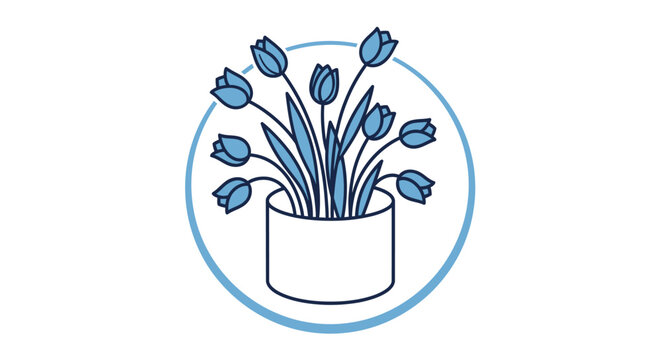Elegant blue tulip illustration in a white vase with a minimalistic design style for visual