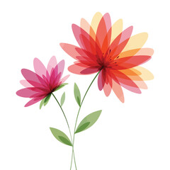 Two vibrant watercolor flowers with green stems and leaves