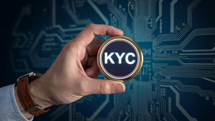 Modern KYC concept for secure digital identity verification and user authentication in fintech, blockchain, and online banking solutions with easy compliance