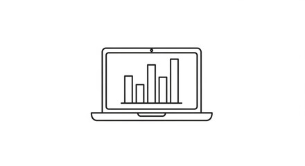 Laptop with bar graph concept of data analysis, business intelligence, financial report, and performance tracking for presentation