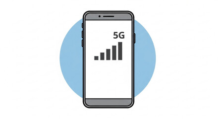 Illustration of a smartphone with a 5g network signal displayed on the screen, the design is simple and modern, suitable for various uses
